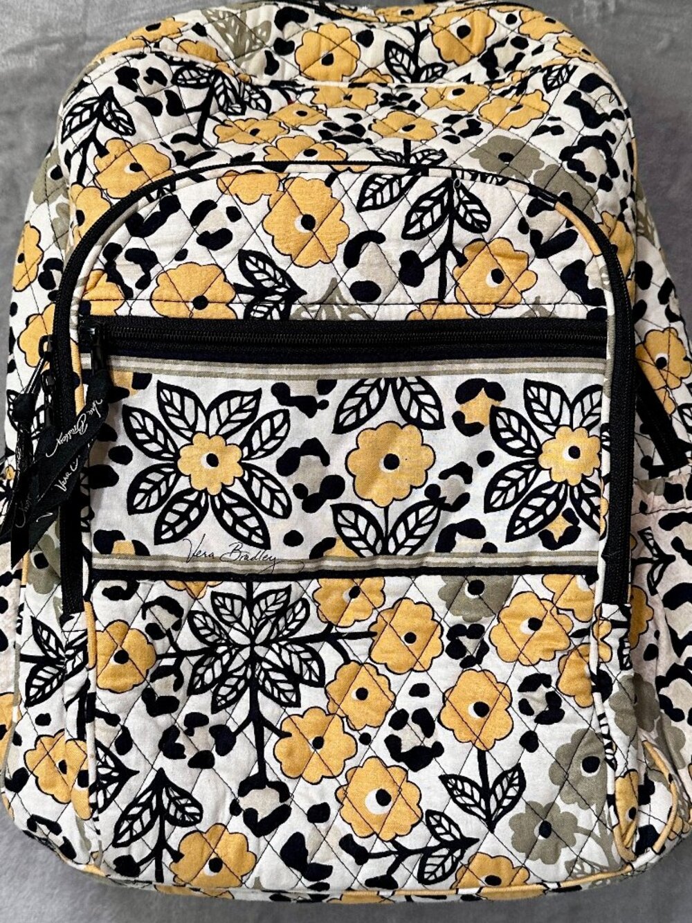 Vera Bradley Baroque Backpack Retired Yellow Black Floral
